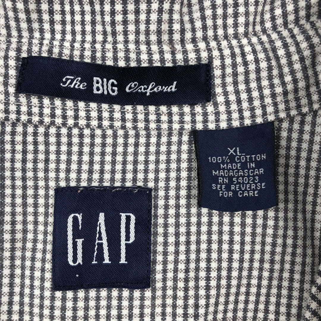 90'S GAP Old GAP The BIG Oxford Short-Sleeve Button-Down Check Shirt Men's XL (approx.) Vintage cotton Charcoal Vintage Second Hand