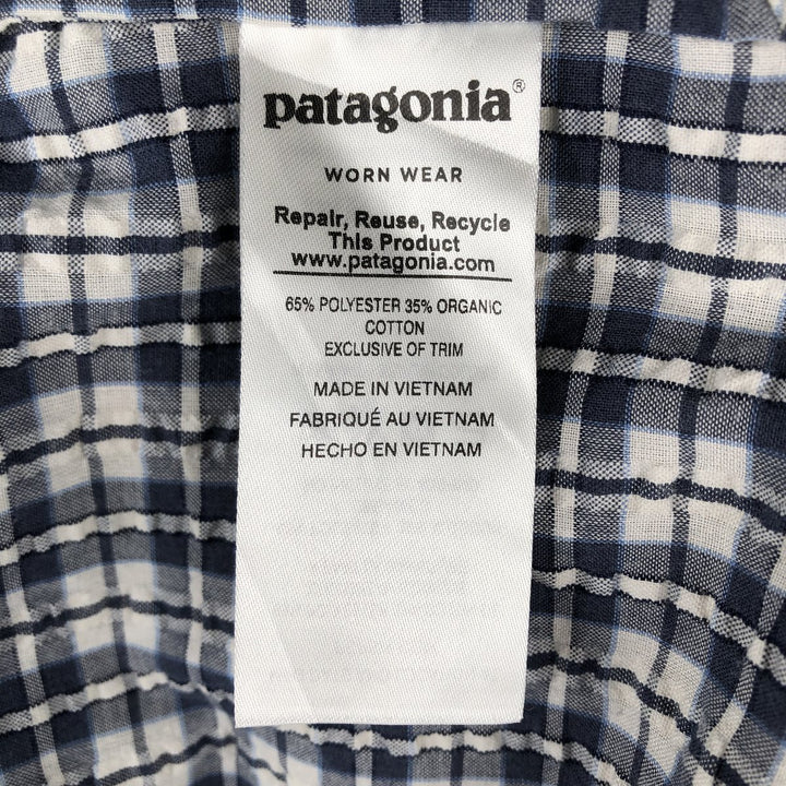 Patagonia 53004SP18 Packerwear Shirt, Seersucker Check Pattern, Short Sleeve Polyester Shirt, Boxy Shirt, Men's Size M (approx.) polyester navy blue type Vintage Second Hand