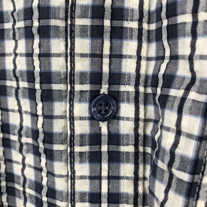 Patagonia 53004SP18 Packerwear Shirt, Seersucker Check Pattern, Short Sleeve Polyester Shirt, Boxy Shirt, Men's Size M (approx.) polyester navy blue type Vintage Second Hand