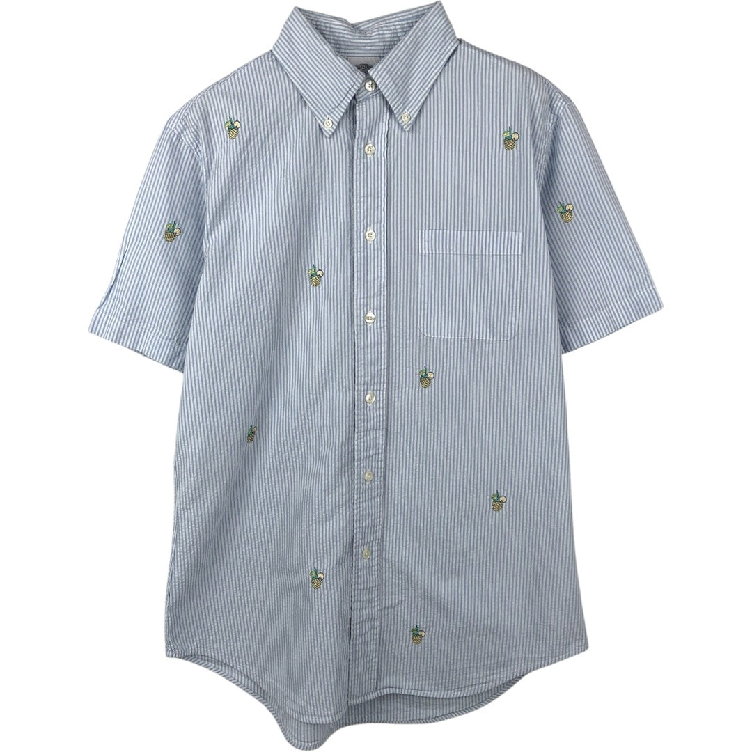Brooks Brothers 1818 REGENT All-over print seersucker short-sleeve button-down striped shirt, men's size M (approx.) cotton blue type Vintage Second Hand