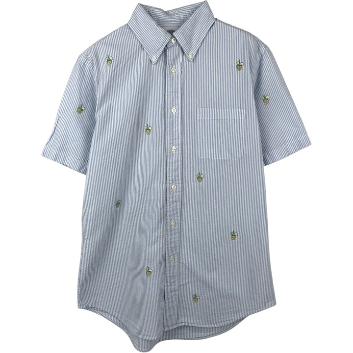 Brooks Brothers 1818 REGENT All-over print seersucker short-sleeve button-down striped shirt, men's size M (approx.) cotton blue type Vintage Second Hand