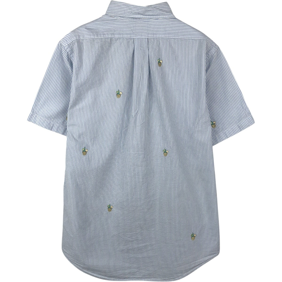 Brooks Brothers 1818 REGENT All-over print seersucker short-sleeve button-down striped shirt, men's size M (approx.) cotton blue type Vintage Second Hand