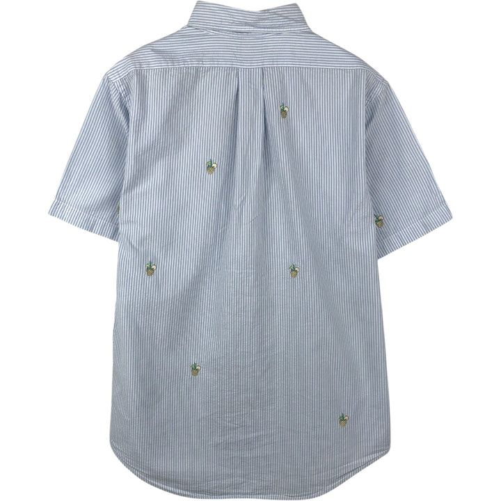 Brooks Brothers 1818 REGENT All-over print seersucker short-sleeve button-down striped shirt, men's size M (approx.) cotton blue type Vintage Second Hand