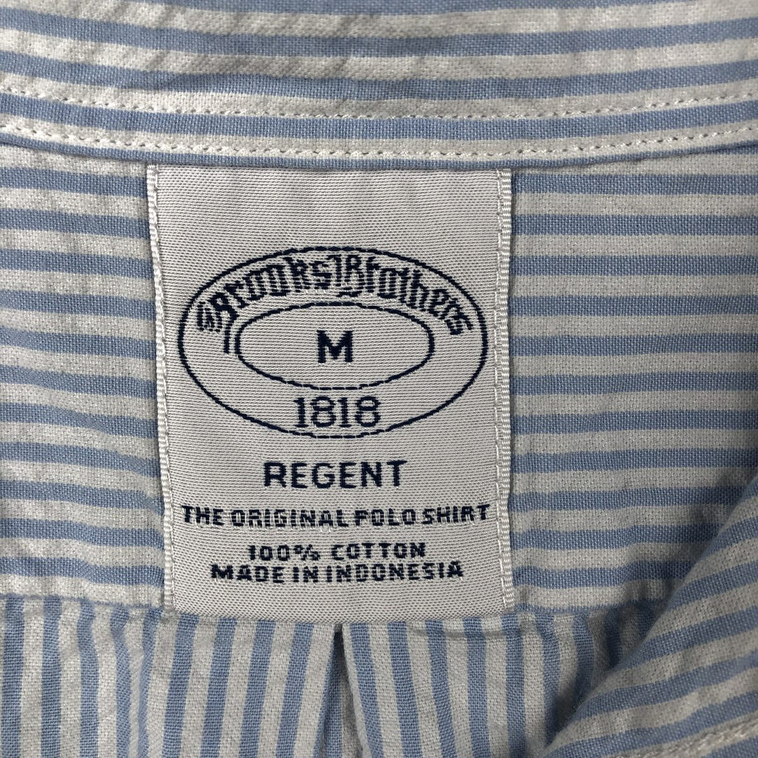 Brooks Brothers 1818 REGENT All-over print seersucker short-sleeve button-down striped shirt, men's size M (approx.) cotton blue type Vintage Second Hand