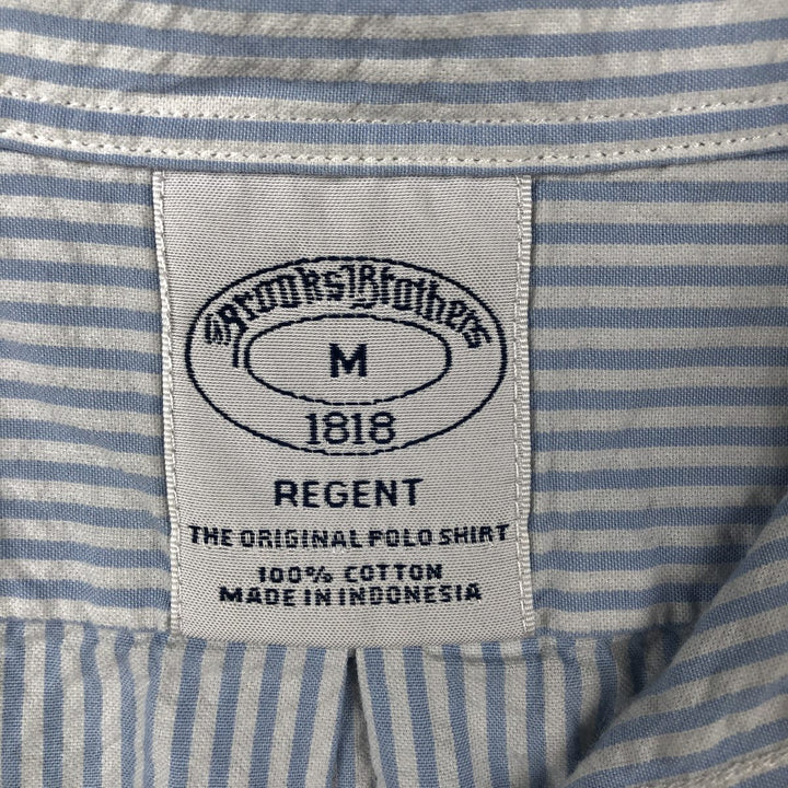 Brooks Brothers 1818 REGENT All-over print seersucker short-sleeve button-down striped shirt, men's size M (approx.) cotton blue type Vintage Second Hand