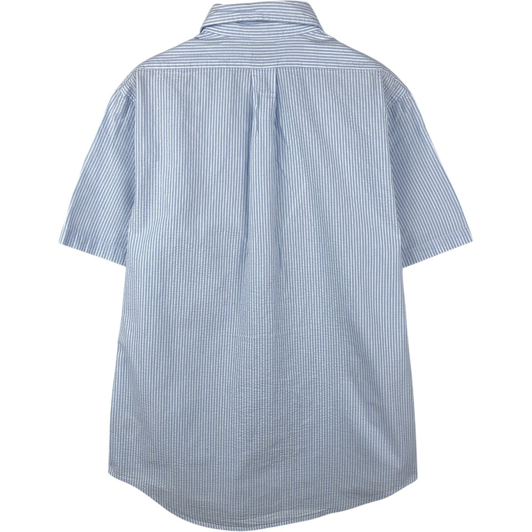 Brooks Brothers 1818 REGENT Seersucker Short-Sleeve Button-Down Striped Shirt, Men's Size M (approx.) cotton Blue type light blue Vintage Second Hand