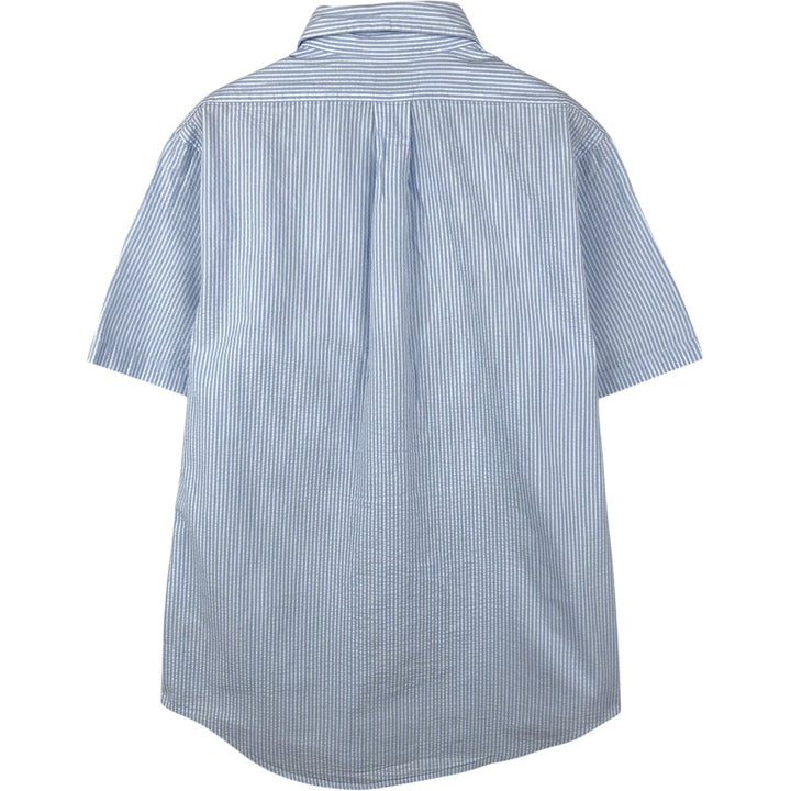 Brooks Brothers 1818 REGENT Seersucker Short-Sleeve Button-Down Striped Shirt, Men's Size M (approx.) cotton Blue type light blue Vintage Second Hand
