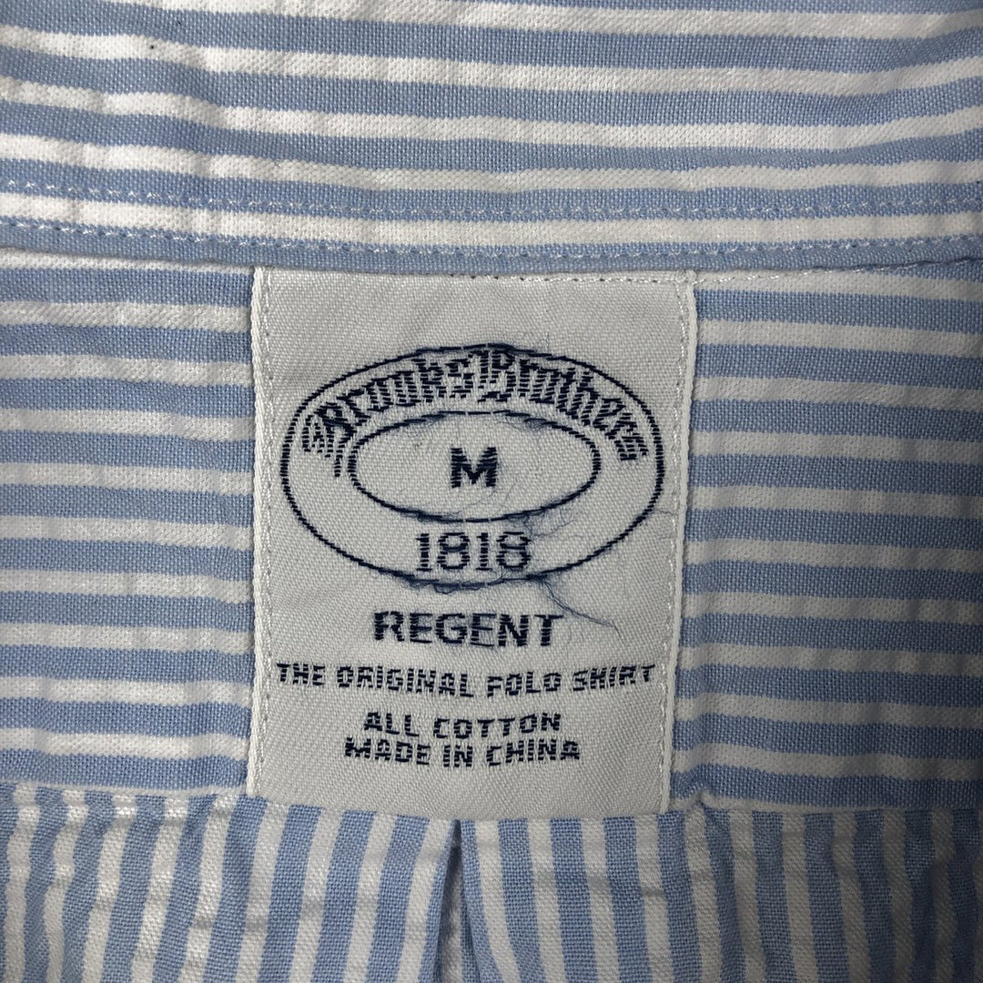 Brooks Brothers 1818 REGENT Seersucker Short-Sleeve Button-Down Striped Shirt, Men's Size M (approx.) cotton Blue type light blue Vintage Second Hand