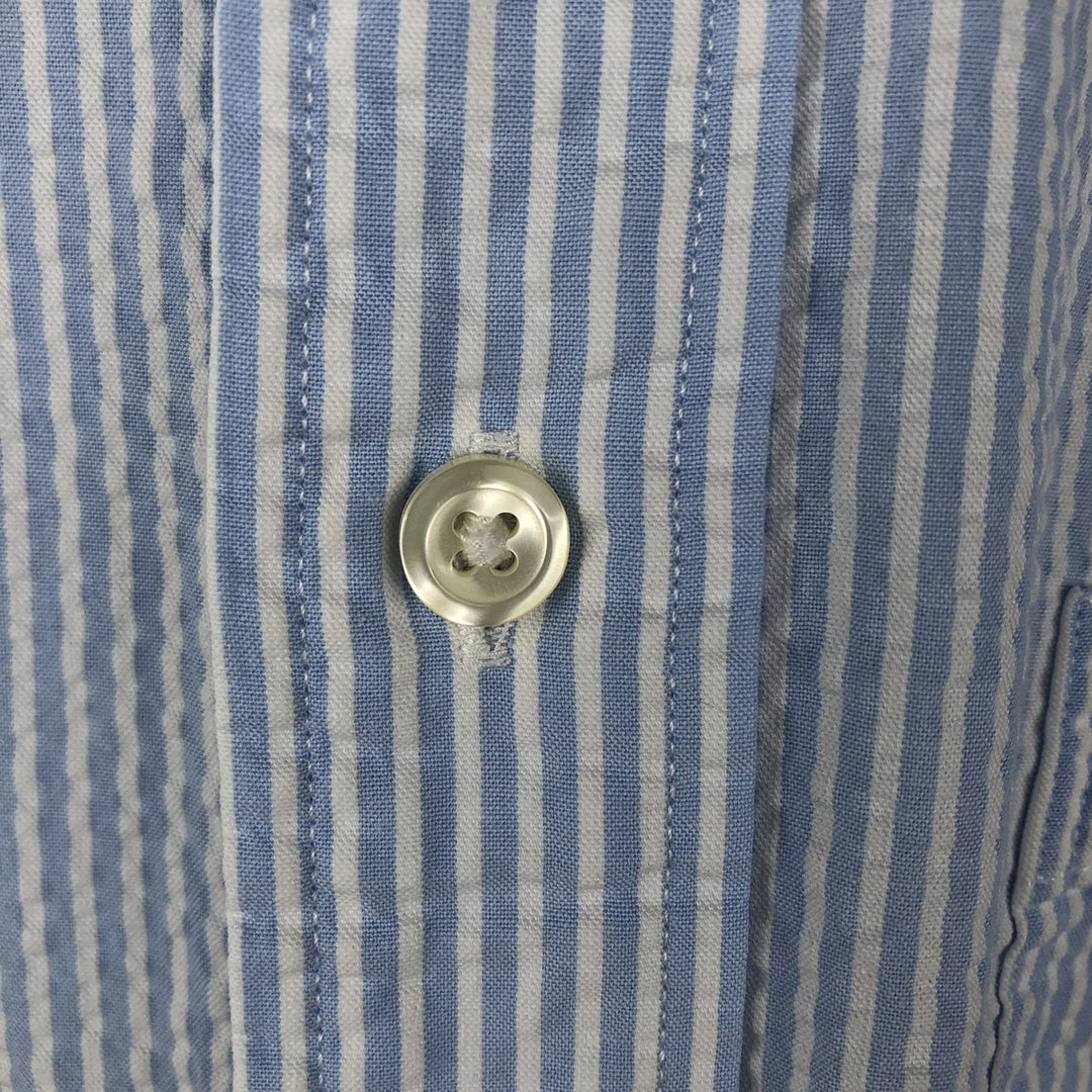Brooks Brothers 1818 REGENT Seersucker Short-Sleeve Button-Down Striped Shirt, Men's Size M (approx.) cotton Blue type light blue Vintage Second Hand
