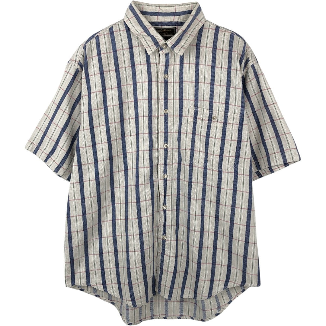 Vintage 80s-90'S Eddie Bauer Black Tag Short Sleeve Cotton Check Shirt, Men's Size XL cotton Beige type Vintage Second Hand