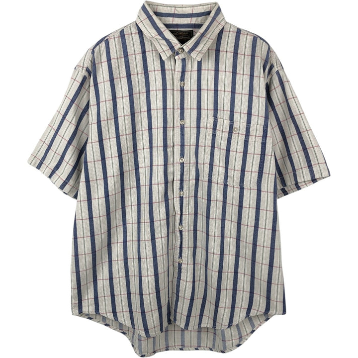 Vintage 80s-90'S Eddie Bauer Black Tag Short Sleeve Cotton Check Shirt, Men's Size XL cotton Beige type Vintage Second Hand