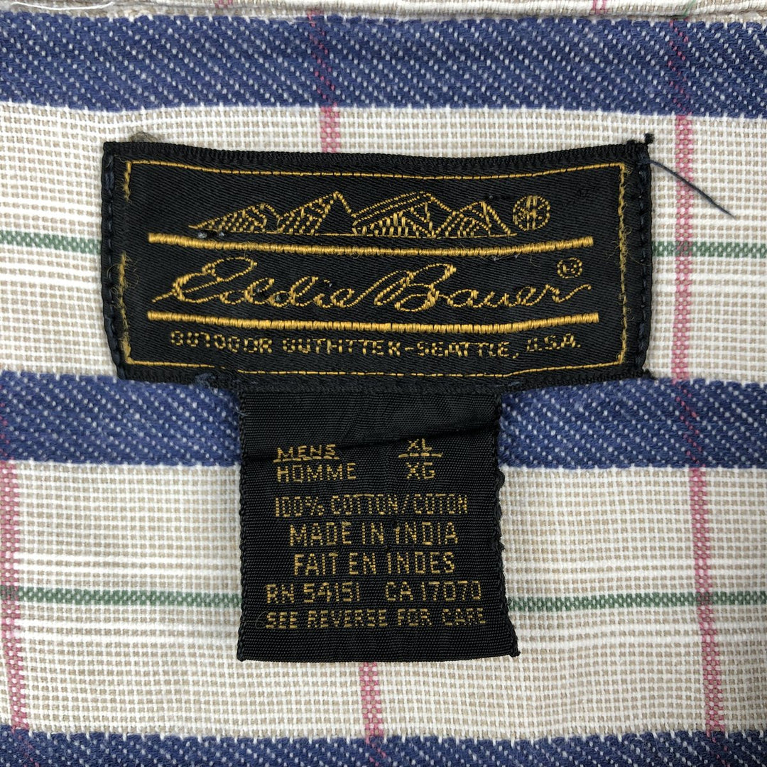 Vintage 80s-90'S Eddie Bauer Black Tag Short Sleeve Cotton Check Shirt, Men's Size XL cotton Beige type Vintage Second Hand