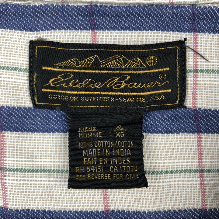Vintage 80s-90'S Eddie Bauer Black Tag Short Sleeve Cotton Check Shirt, Men's Size XL cotton Beige type Vintage Second Hand