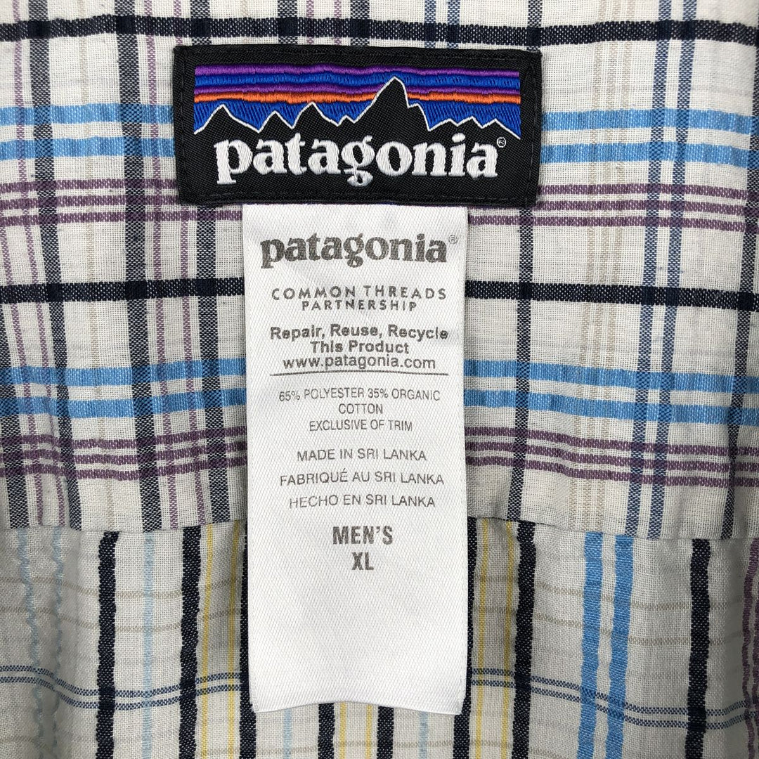 Patagonia 53004SP15 Packerwear Shirt, Check Pattern, Seersucker, Short Sleeve, Polyester Shirt, Boxy Shirt, Men's XL Equivalent polyester white type Vintage Second Hand