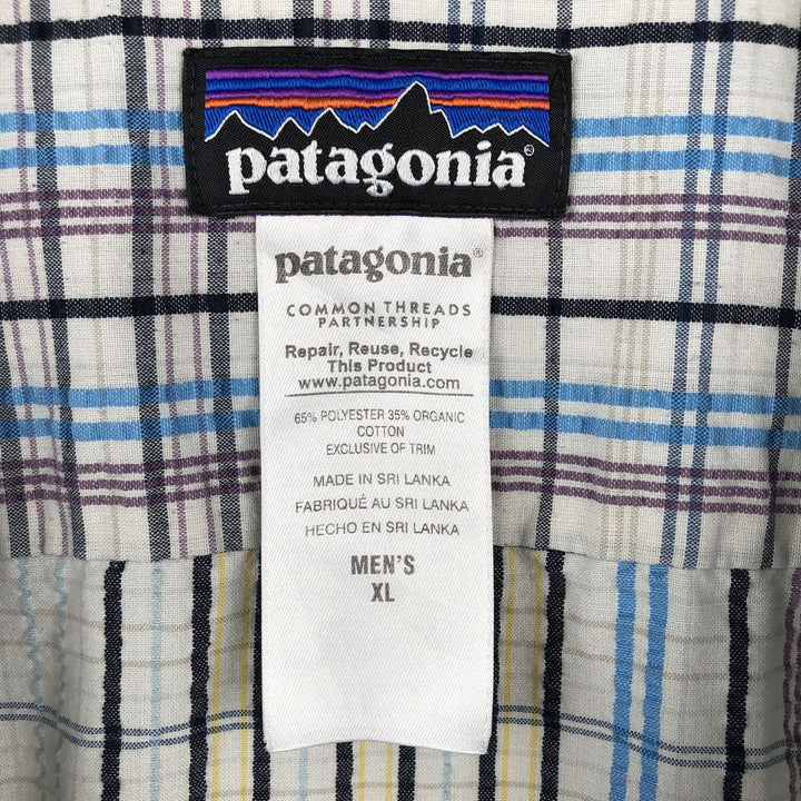 Patagonia 53004SP15 Packerwear Shirt, Check Pattern, Seersucker, Short Sleeve, Polyester Shirt, Boxy Shirt, Men's XL Equivalent polyester white type Vintage Second Hand
