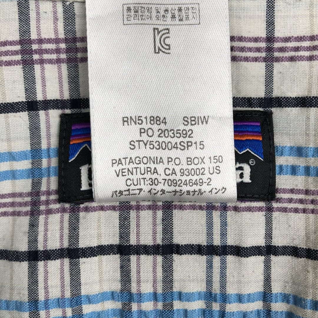 Patagonia 53004SP15 Packerwear Shirt, Check Pattern, Seersucker, Short Sleeve, Polyester Shirt, Boxy Shirt, Men's XL Equivalent polyester white type Vintage Second Hand