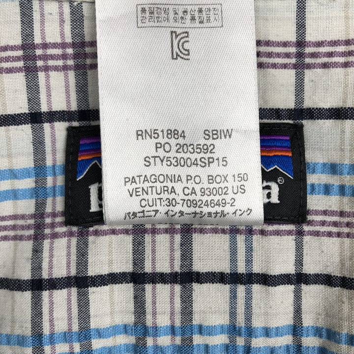 Patagonia 53004SP15 Packerwear Shirt, Check Pattern, Seersucker, Short Sleeve, Polyester Shirt, Boxy Shirt, Men's XL Equivalent polyester white type Vintage Second Hand