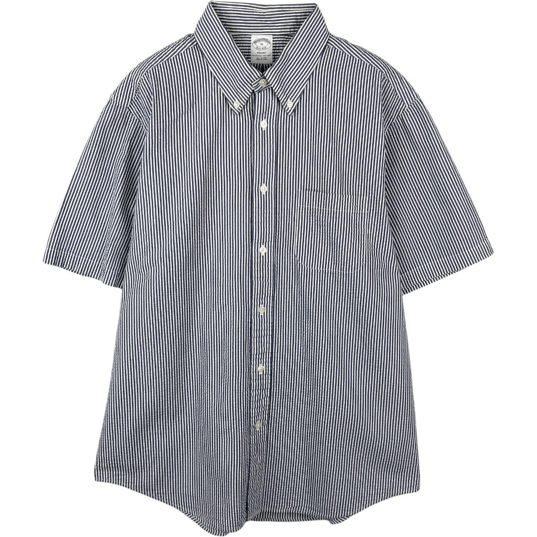 Brooks Brothers Est.1818 REGENT Seersucker short sleeve button down striped shirt Men's XL size cotton blue type Vintage Second Hand