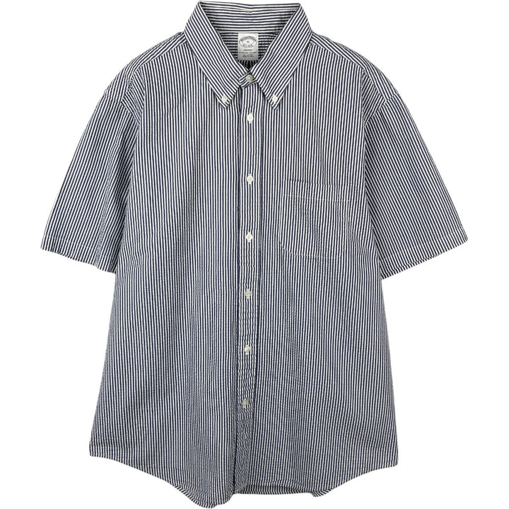 Brooks Brothers Est.1818 REGENT Seersucker short sleeve button down striped shirt Men's XL size cotton blue type Vintage Second Hand