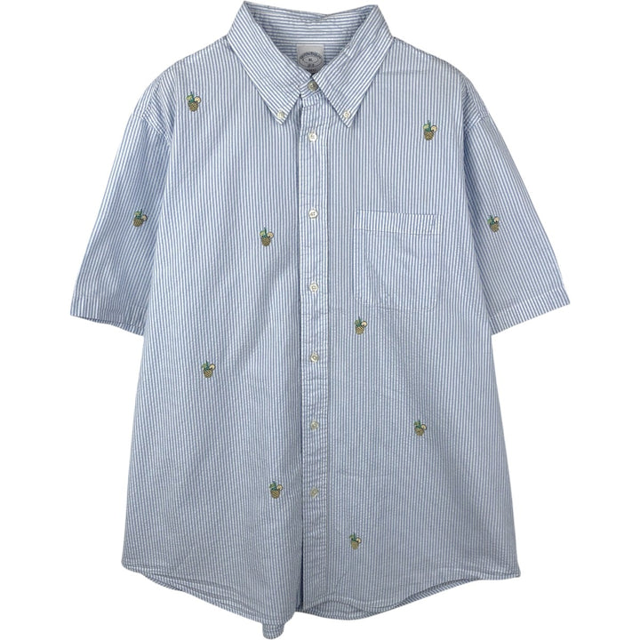 Brooks Brothers 1818 REGENT All-over print seersucker short-sleeve button-down striped shirt, men's size XL (approx.) cotton Blue type light blue Vintage Second Hand