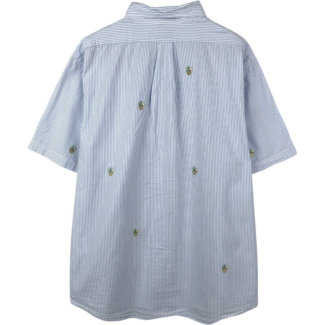 Brooks Brothers 1818 REGENT All-over print seersucker short-sleeve button-down striped shirt, men's size XL (approx.) cotton Blue type light blue Vintage Second Hand