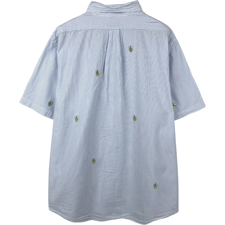 Brooks Brothers 1818 REGENT All-over print seersucker short-sleeve button-down striped shirt, men's size XL (approx.) cotton Blue type light blue Vintage Second Hand