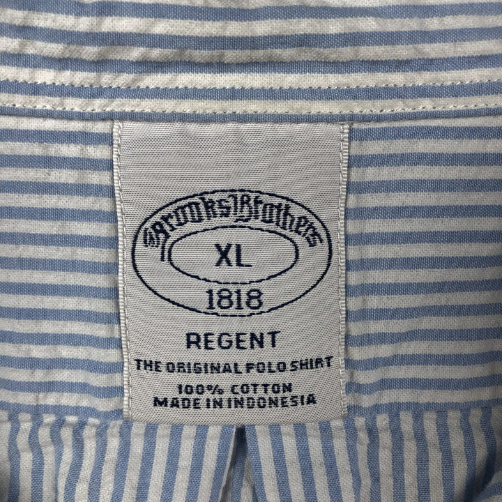 Brooks Brothers 1818 REGENT All-over print seersucker short-sleeve button-down striped shirt, men's size XL (approx.) cotton Blue type light blue Vintage Second Hand