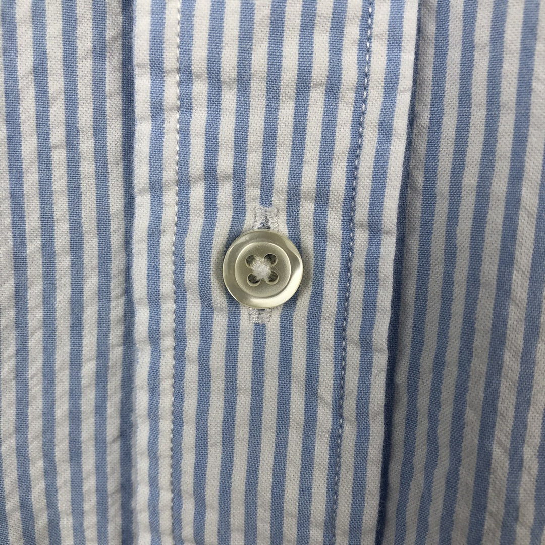 Brooks Brothers 1818 REGENT All-over print seersucker short-sleeve button-down striped shirt, men's size XL (approx.) cotton Blue type light blue Vintage Second Hand