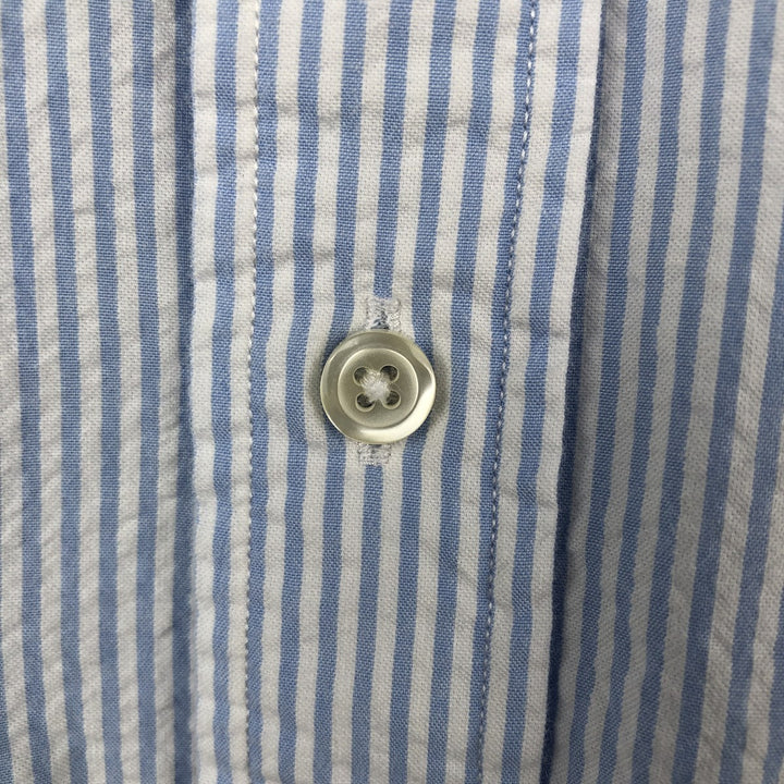 Brooks Brothers 1818 REGENT All-over print seersucker short-sleeve button-down striped shirt, men's size XL (approx.) cotton Blue type light blue Vintage Second Hand