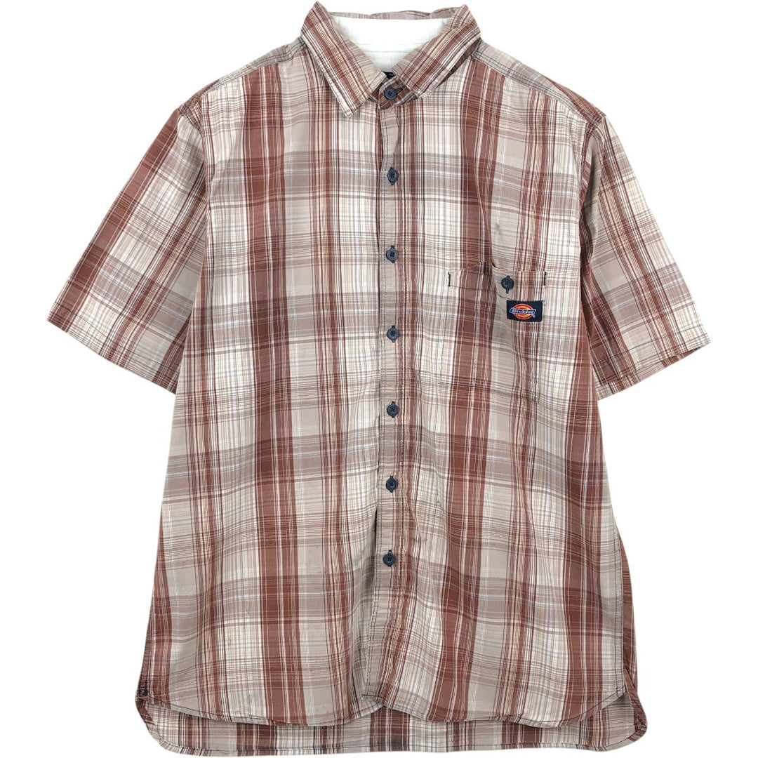 Dickies Check Pattern Short Sleeve Work Shirt, Men's Size L cotton brown type Vintage Second Hand
