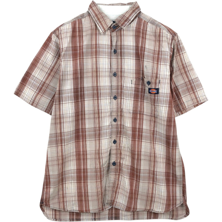 Dickies Check Pattern Short Sleeve Work Shirt, Men's Size L cotton brown type Vintage Second Hand