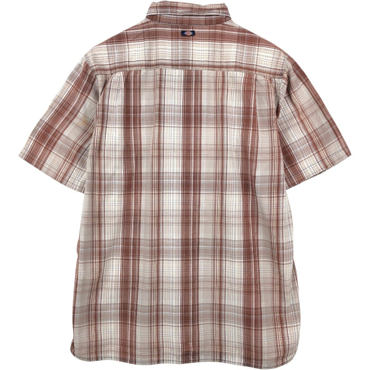Dickies Check Pattern Short Sleeve Work Shirt, Men's Size L cotton brown type Vintage Second Hand