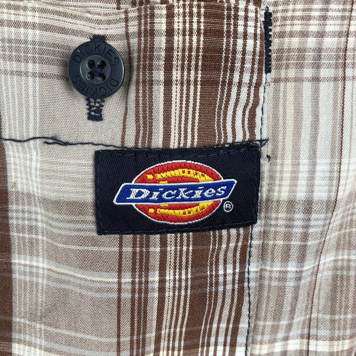 Dickies Check Pattern Short Sleeve Work Shirt, Men's Size L cotton brown type Vintage Second Hand