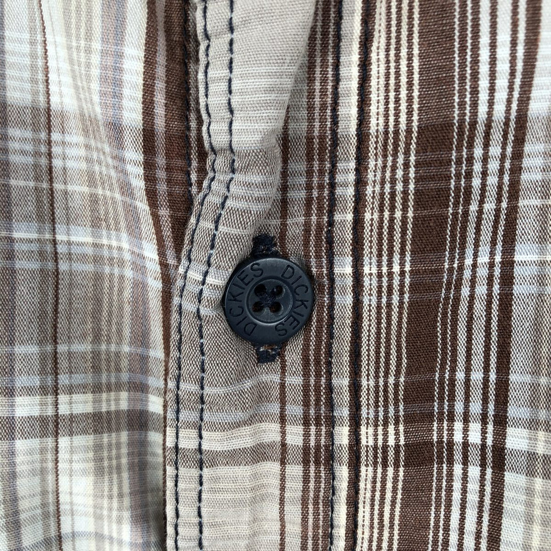 Dickies Check Pattern Short Sleeve Work Shirt, Men's Size L cotton brown type Vintage Second Hand