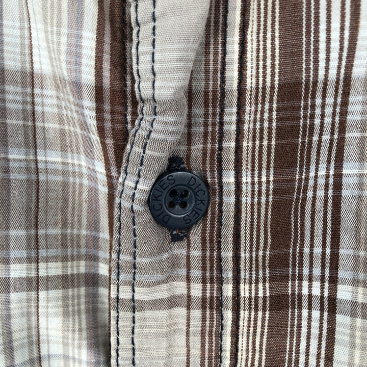 Dickies Check Pattern Short Sleeve Work Shirt, Men's Size L cotton brown type Vintage Second Hand