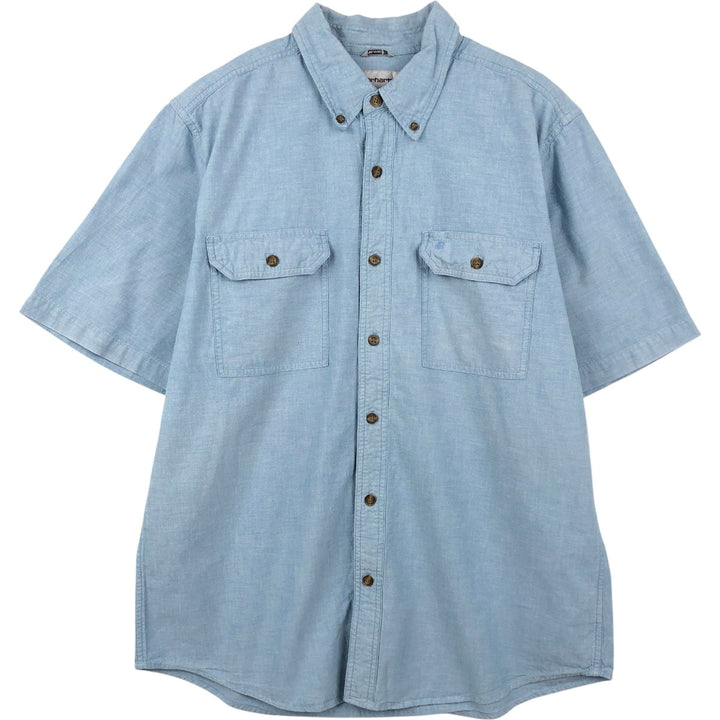 Carhartt Short-Sleeve Chambray Shirt, Men's Size L (approx.) cotton Blue type light blue Vintage Second Hand