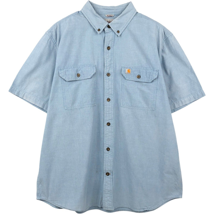Carhartt Relaxed Fit Button-Down Short-Sleeve Chambray Shirt, Men's Size XL (approx.) cotton Blue type light blue Vintage Second Hand