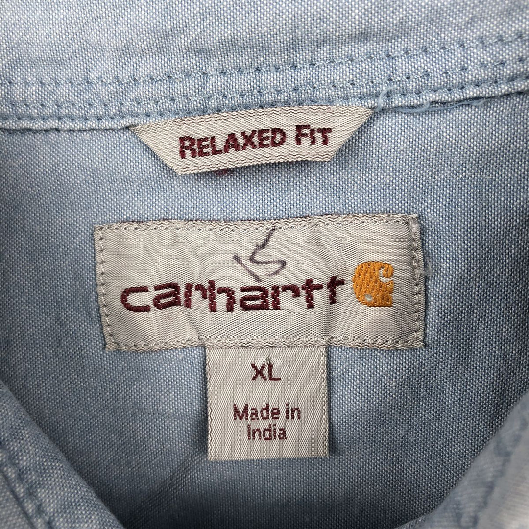 Carhartt Relaxed Fit Button-Down Short-Sleeve Chambray Shirt, Men's Size XL (approx.) cotton Blue type light blue Vintage Second Hand