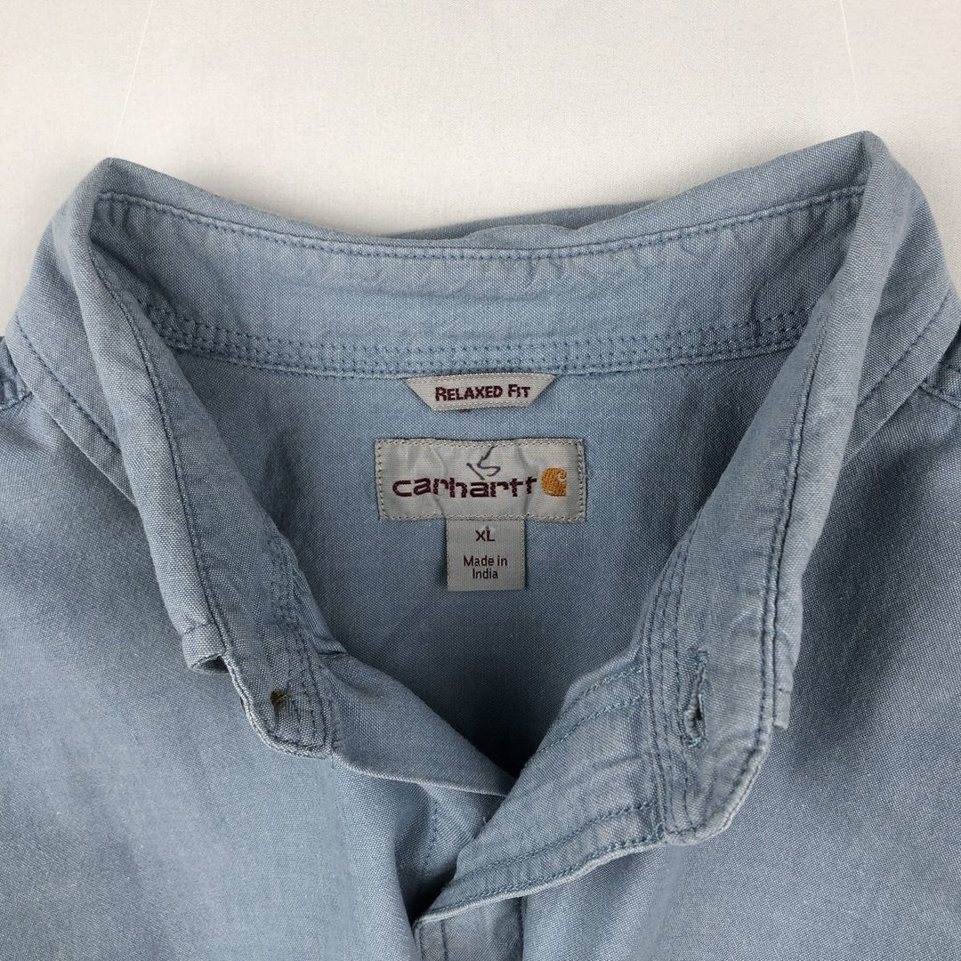 Carhartt Relaxed Fit Button-Down Short-Sleeve Chambray Shirt, Men's Size XL (approx.) cotton Blue type light blue Vintage Second Hand
