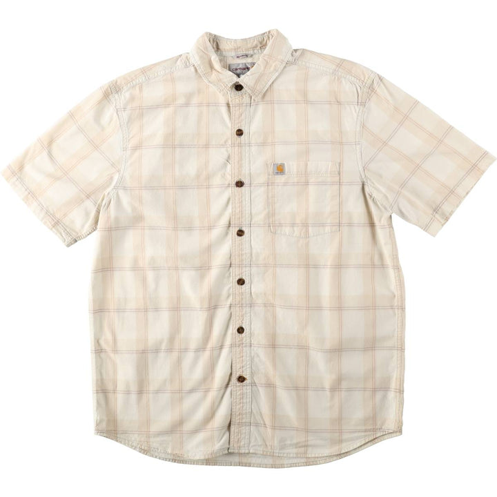 Carhartt RELAXED FIT Check Pattern Short Sleeve Work Shirt, Men's L size cotton unbleached Vintage Second Hand