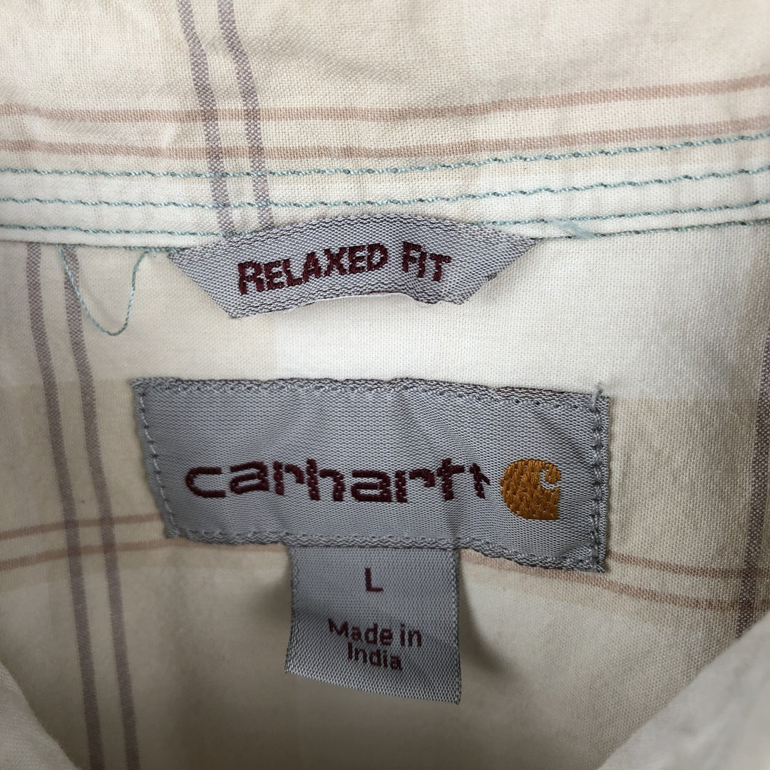 Carhartt RELAXED FIT Check Pattern Short Sleeve Work Shirt, Men's L size cotton unbleached Vintage Second Hand