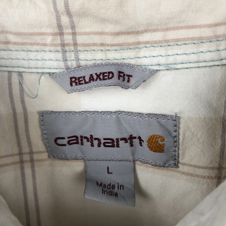 Carhartt RELAXED FIT Check Pattern Short Sleeve Work Shirt, Men's L size cotton unbleached Vintage Second Hand