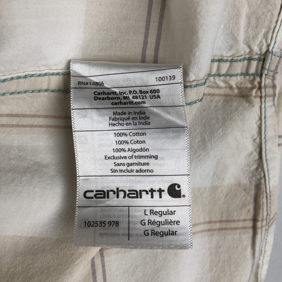 Carhartt RELAXED FIT Check Pattern Short Sleeve Work Shirt, Men's L size cotton unbleached Vintage Second Hand