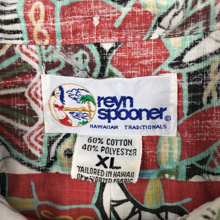 90'S Reyn Spooner swimwear tag, bikini tag, all-over print, button-down, half-button, Hawaiian Aloha shirt, boxy shirt. cotton white type Vintage Second Hand