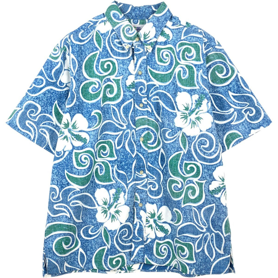 90'S Reyn Spooner Swimsuit Bikini Tag All-over Hibiscus Pattern Button-down Hawaiian Aloha Shirt Made in Hawaii cotton blue type Vintage Second Hand