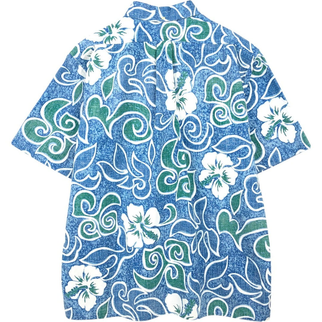 90'S Reyn Spooner Swimsuit Bikini Tag All-over Hibiscus Pattern Button-down Hawaiian Aloha Shirt Made in Hawaii cotton blue type Vintage Second Hand