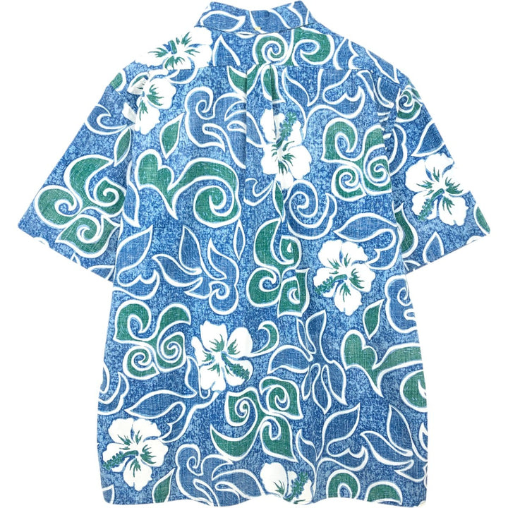 90'S Reyn Spooner Swimsuit Bikini Tag All-over Hibiscus Pattern Button-down Hawaiian Aloha Shirt Made in Hawaii cotton blue type Vintage Second Hand