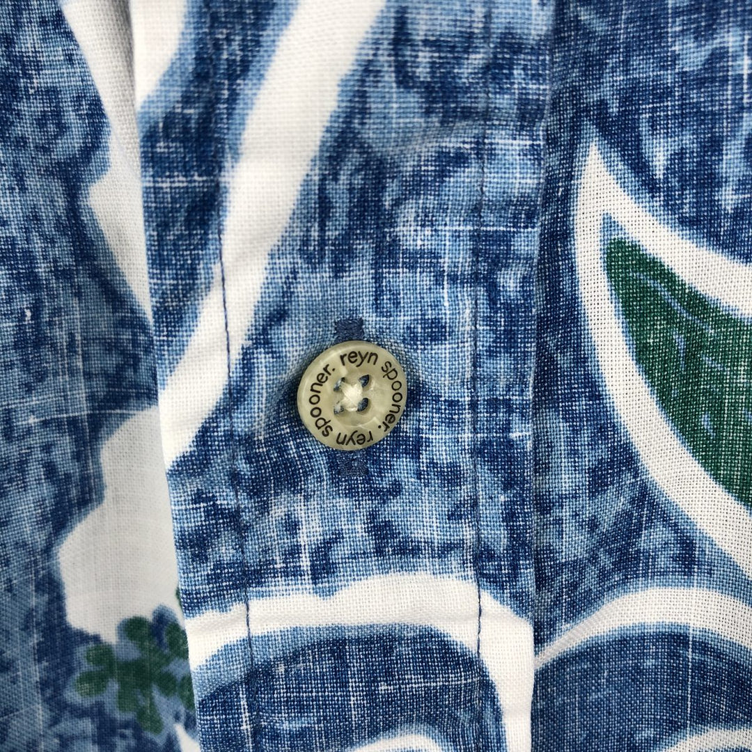 90'S Reyn Spooner Swimsuit Bikini Tag All-over Hibiscus Pattern Button-down Hawaiian Aloha Shirt Made in Hawaii cotton blue type Vintage Second Hand