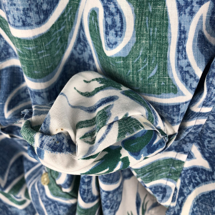 90'S Reyn Spooner Swimsuit Bikini Tag All-over Hibiscus Pattern Button-down Hawaiian Aloha Shirt Made in Hawaii cotton blue type Vintage Second Hand