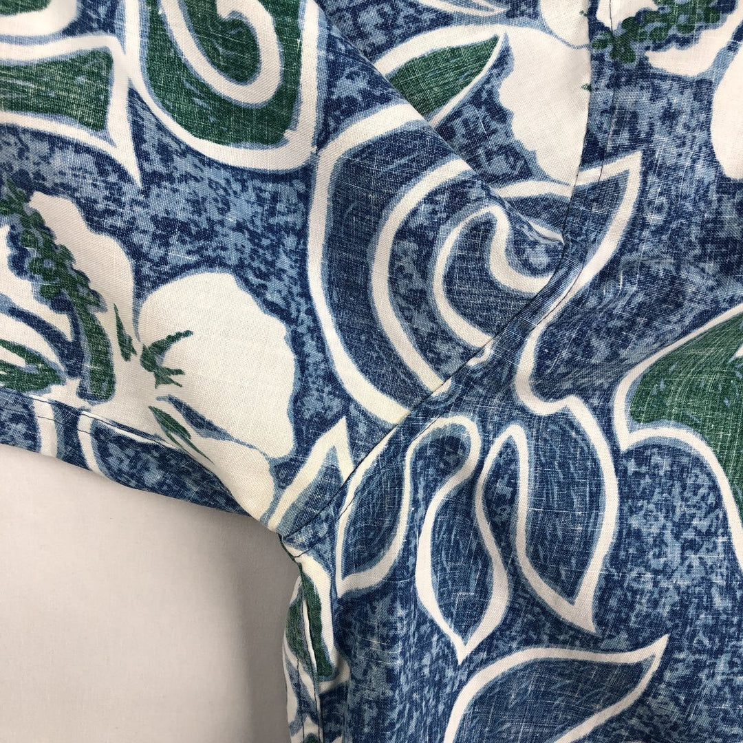 90'S Reyn Spooner Swimsuit Bikini Tag All-over Hibiscus Pattern Button-down Hawaiian Aloha Shirt Made in Hawaii cotton blue type Vintage Second Hand